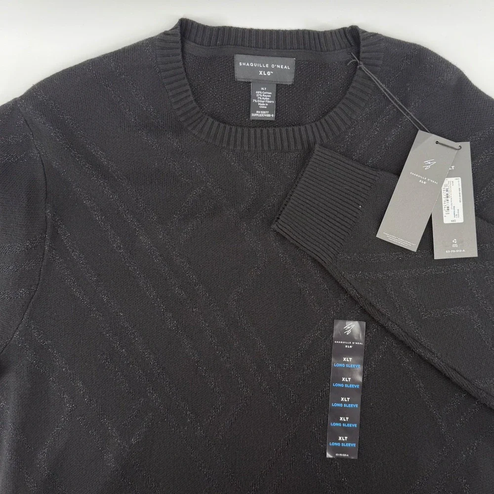 Shaquille O'Neal Men's XLT Black Sweater Metallic Diamond Long Sleeve Crew Neck